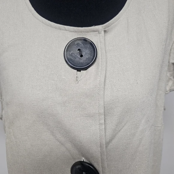 Tash & Sophie Linen Blend Lagenlook Dress Buttons Pockets Cap Sleeves Neutral - Picture 2 of 12